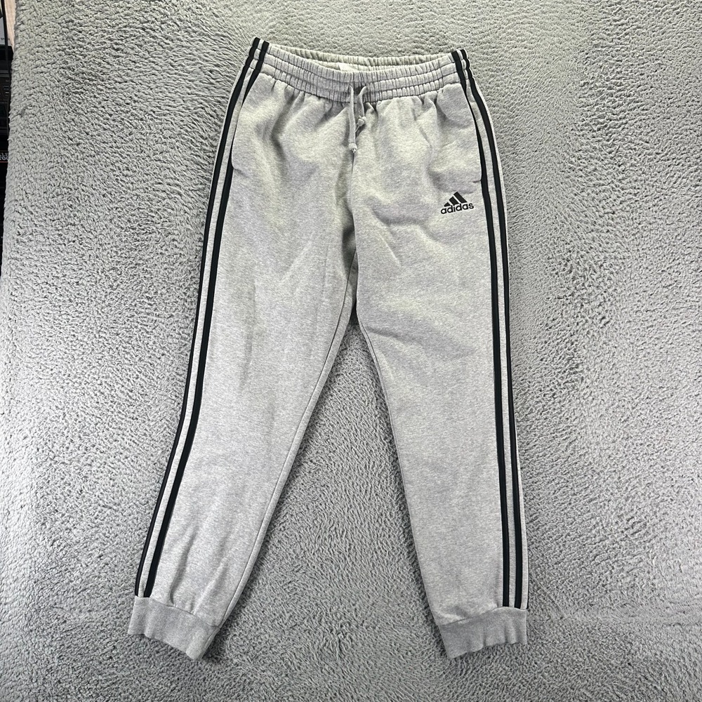 Adidas Essentials Sweatpants Mens M Gray Cotton Tapered Leg Jogger Fleece-Lined